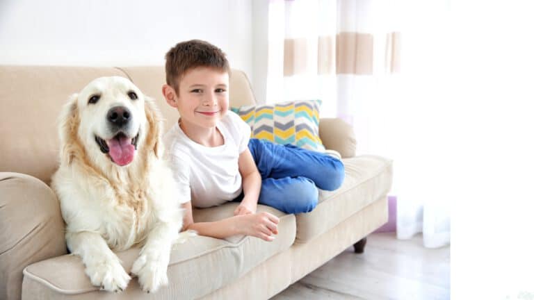 Hund und Kind gemeinsam auf der Couch