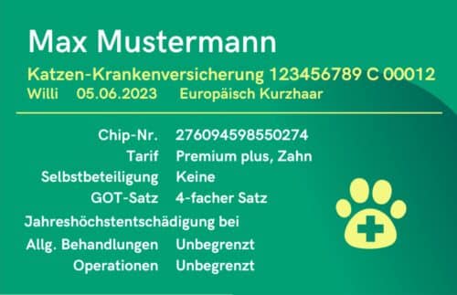 Service-Card mit Versicherungsleistungen für Katzen