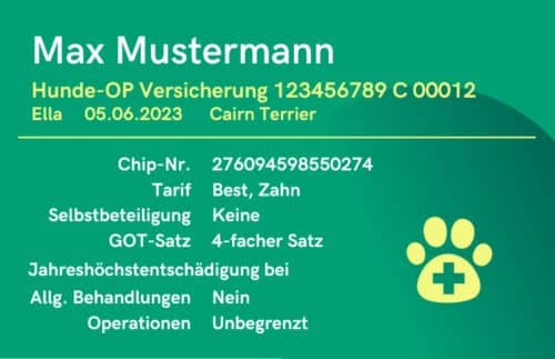 Service-Card mit Versicherungsdaten Hund