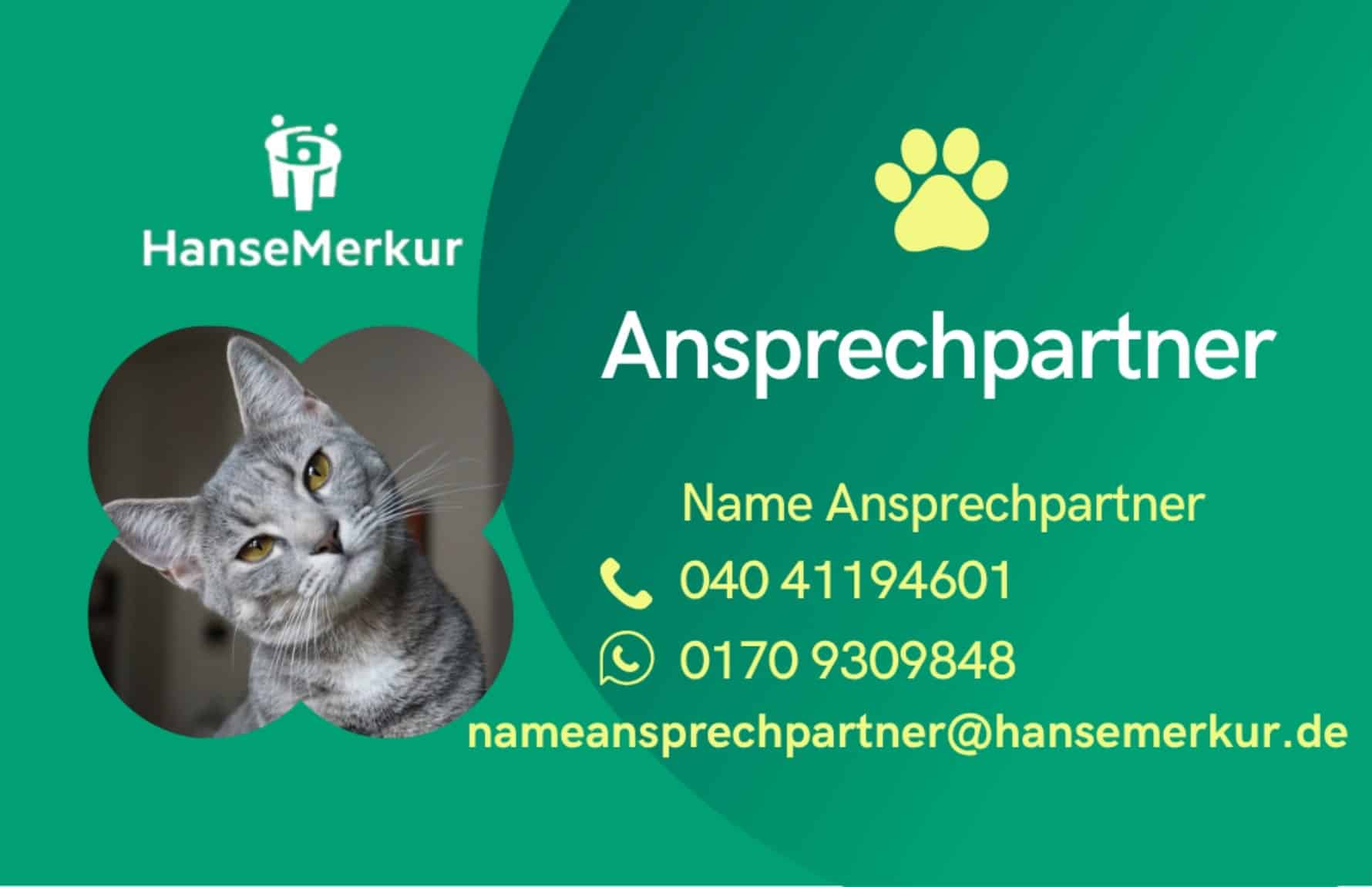 Katze mit Service-Card & Kontaktdaten