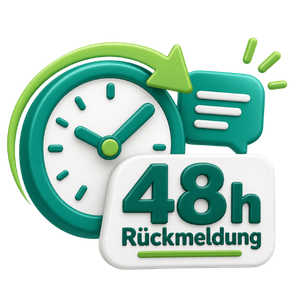 Uhr- und Nachrichtensymbol für Rückmeldung innerhalb von 48 Stunden